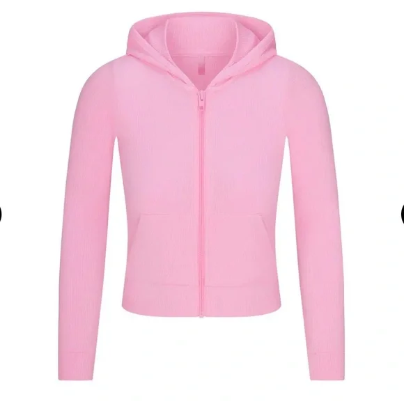 NWT Skims Soft lounge zip up hoodie ribbed new bubblegum pink - Picture 3 of 7